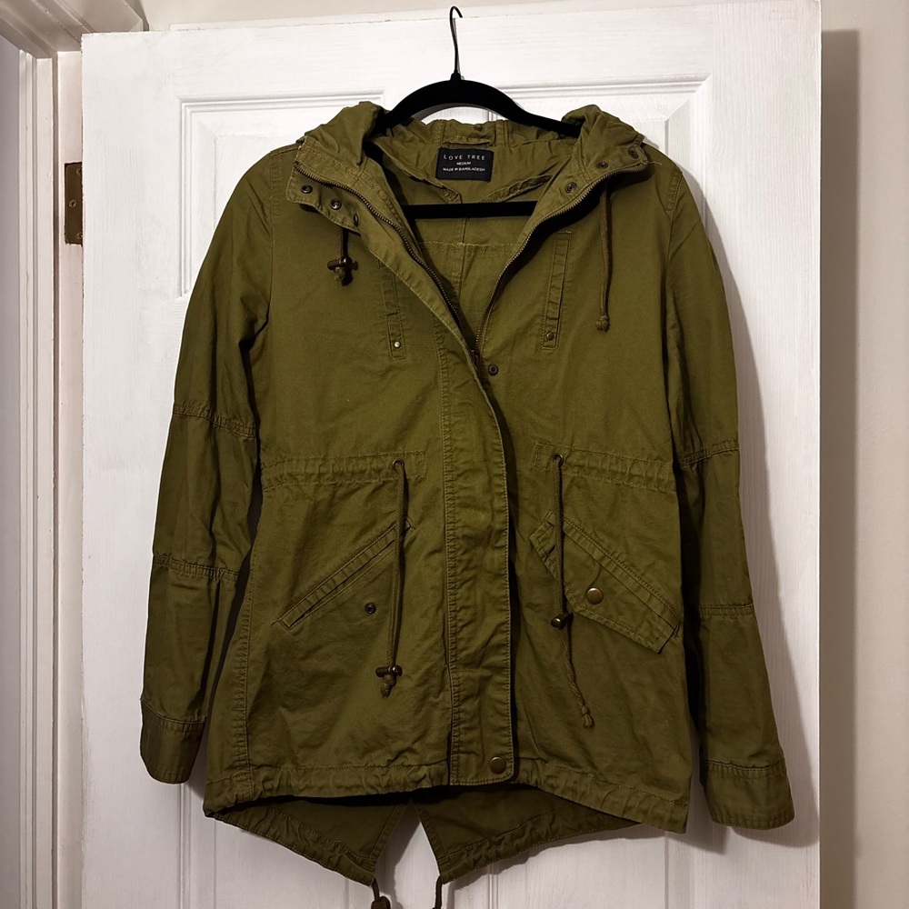 Love Tree Olive Utility Jacket with Hood
